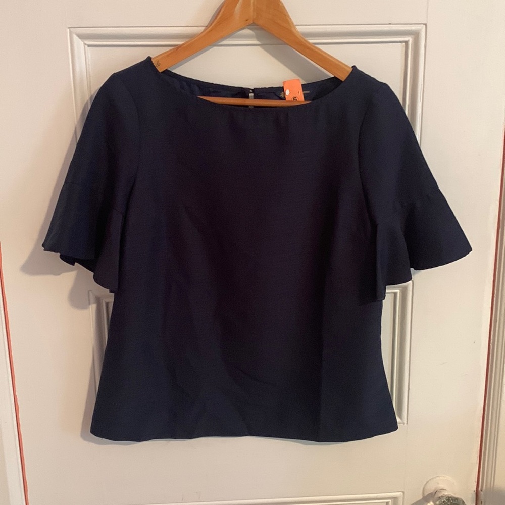 Brooks Brothers Size 4 Women’s Navy Blue Blouse with ruffle sleeves